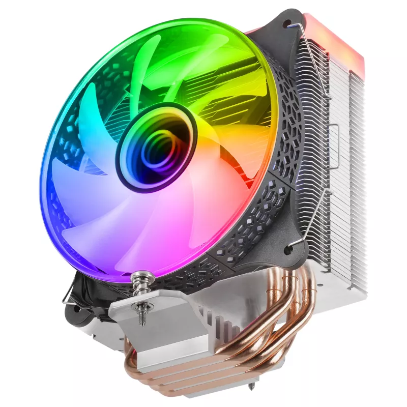 Mars Gaming MCPU-VR Dissipador de CPU Preto Espelho Infinito Duplo ARGB 4 Heatpipes HCT 180 W TDP Ventoinha PWM de 12 cm Ultrassilenciosa