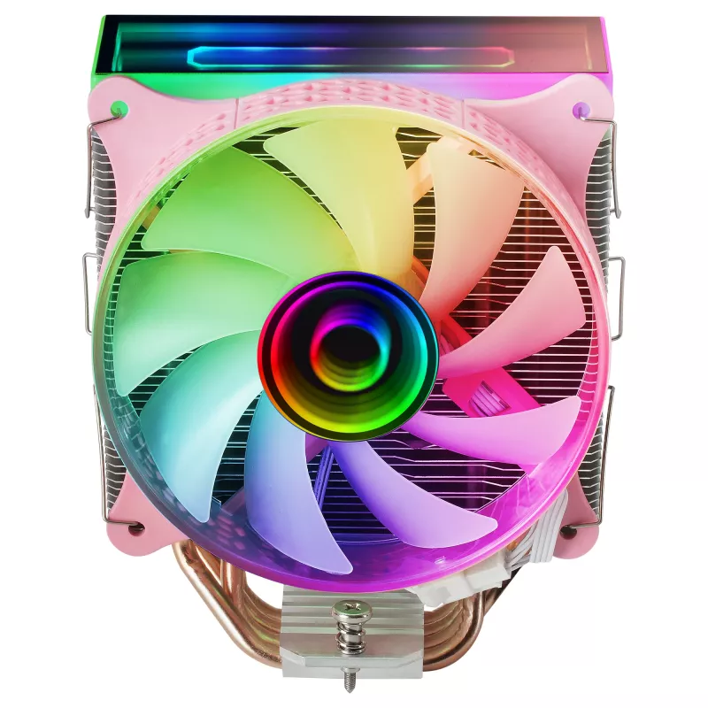 Mars Gaming MCPU-VR Dissipador de CPU Rosa Espelho Infinito Duplo ARGB 4 Heatpipes HCT 180W TDP Ventoinha PWM de 12cm Ultrassilenciosa