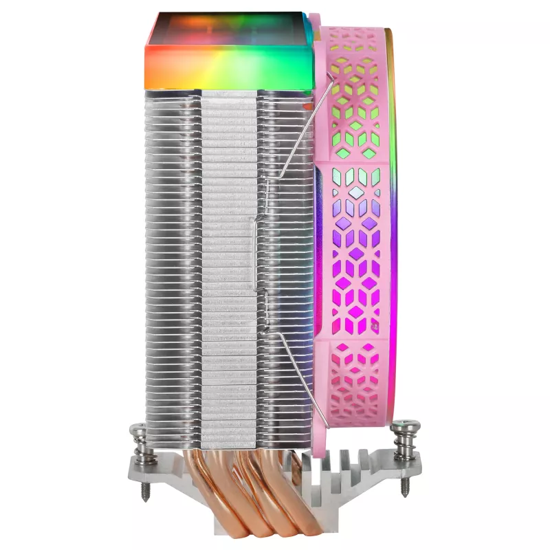 Mars Gaming MCPU-VR Dissipador de CPU Rosa Espelho Infinito Duplo ARGB 4 Heatpipes HCT 180W TDP Ventoinha PWM de 12cm Ultrassilenciosa