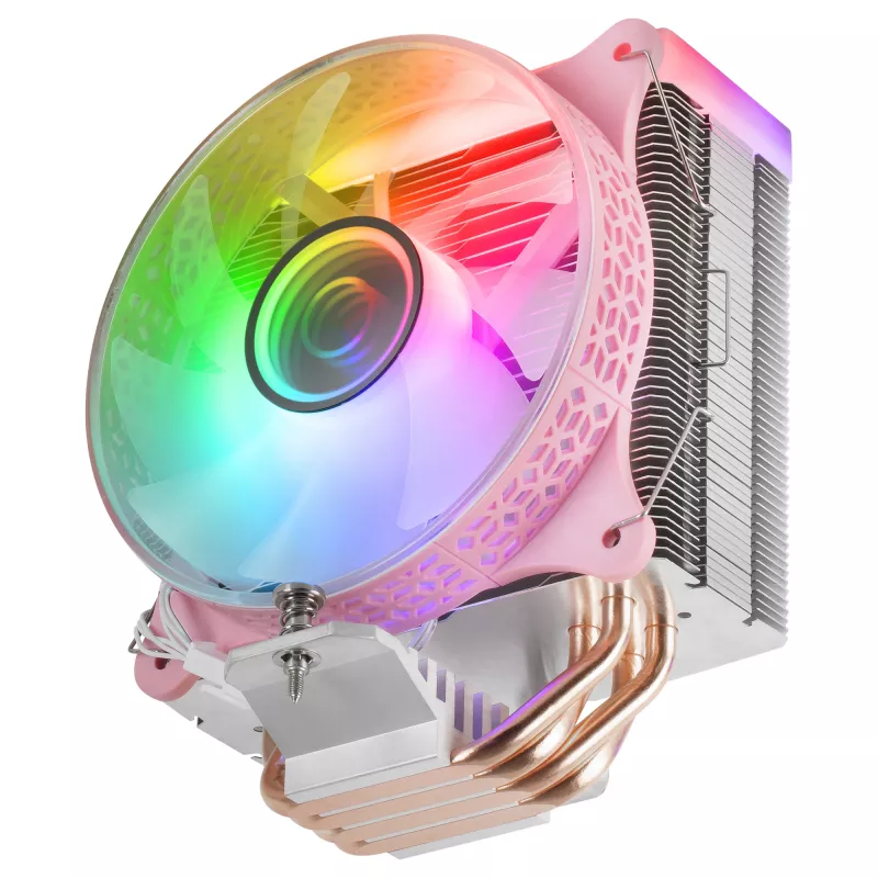 Mars Gaming MCPU-VR Dissipador de CPU Rosa Espelho Infinito Duplo ARGB 4 Heatpipes HCT 180W TDP Ventoinha PWM de 12cm Ultrassilenciosa