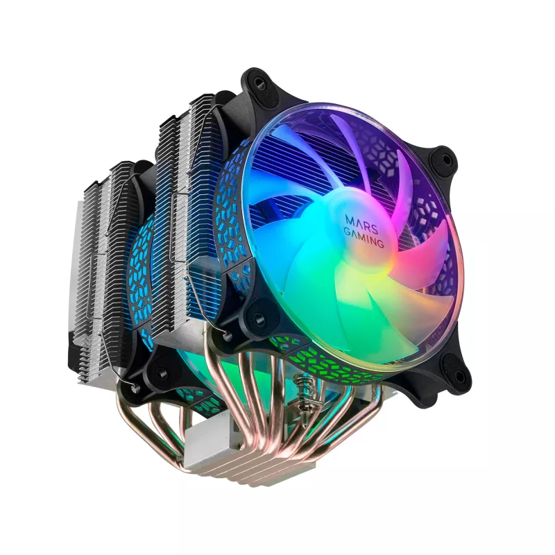 Mars Gaming MCPU-XT Dissipador de CPU Preto Refrigeração de Torre Dupla 6 Heatpipes HCT TDP 300W 2 Ventoinhas ARGB PWM de 12cm