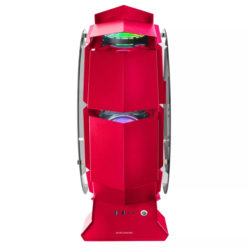 Mars Gaming MCORB Caixa de PC Gaming Micro-ATX XL Vermelha Design Redondo Personalizado Vidro Temperado Duplo