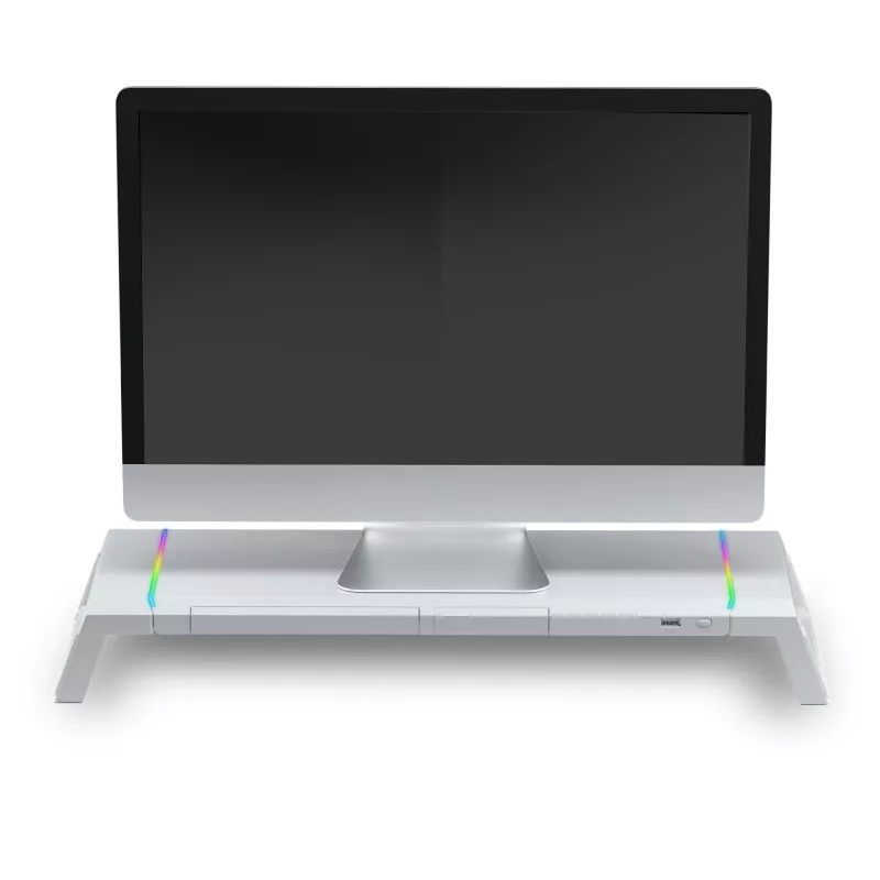 Mars Gaming MGS-ONE Suporte para Monitor Chroma RGB Branco Tamanho Ajustável Suporte para Smartphone e Tablet USB 2.0 Frontal