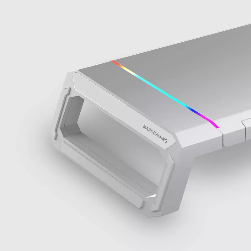 Mars Gaming MGS-ONE Suporte para Monitor Chroma RGB Branco Tamanho Ajustável Suporte para Smartphone e Tablet USB 2.0 Frontal