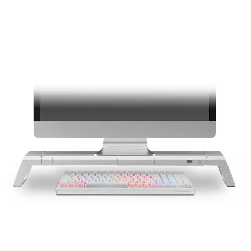 Mars Gaming MGS-ONE Suporte para Monitor Chroma RGB Branco Tamanho Ajustável Suporte para Smartphone e Tablet USB 2.0 Frontal
