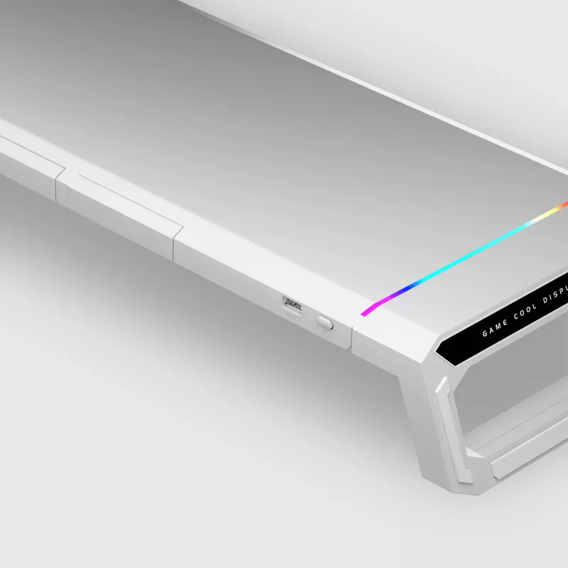 Mars Gaming MGS-ONE Suporte para Monitor Chroma RGB Branco Tamanho Ajustável Suporte para Smartphone e Tablet USB 2.0 Frontal