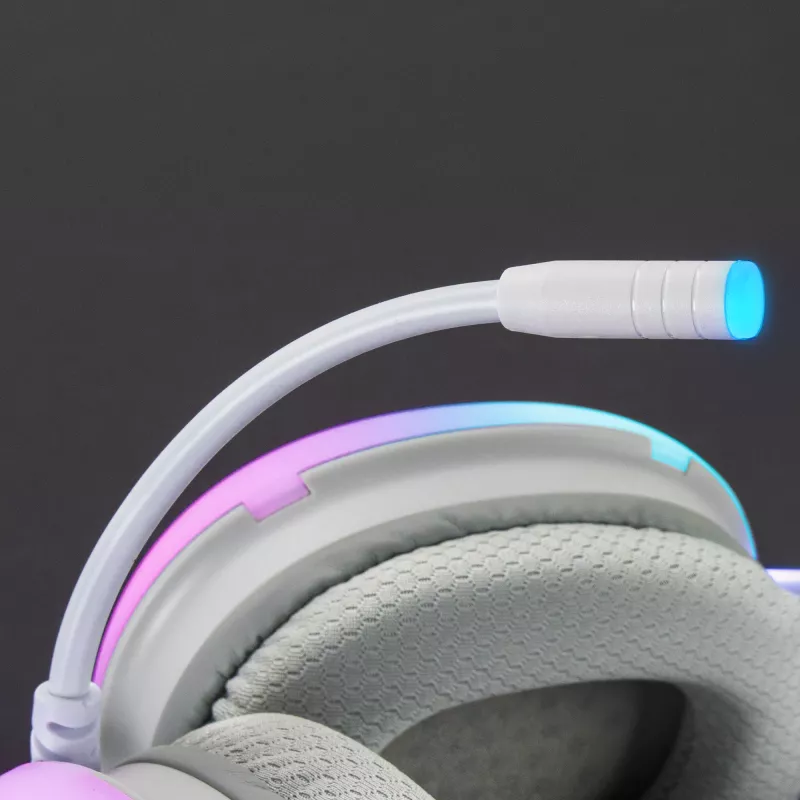 Mars Gaming MH-GLOW Headset Branco 360° Full Chroma RGB Flow Microfone com Cancelamento de Ruído Design Ultraleve Almofadas em Espuma com Memória Compatibilidade Universal