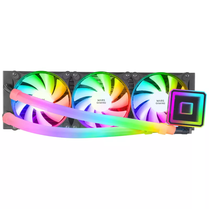 Mars Gaming ML-ULTRA360 Refrigeração Líquida de CPU Preta TDP 650W Espelho Infinito 3 Ventoinhas FDB ARGB Silenciosas Tubos ARGB Multisocket Universal