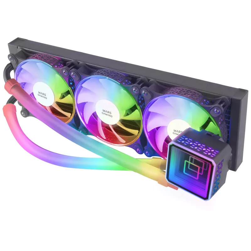 Mars Gaming ML-ULTRA360 Refrigeração Líquida de CPU Preta TDP 650W Espelho Infinito 3 Ventoinhas FDB ARGB Silenciosas Tubos ARGB Multisocket Universal