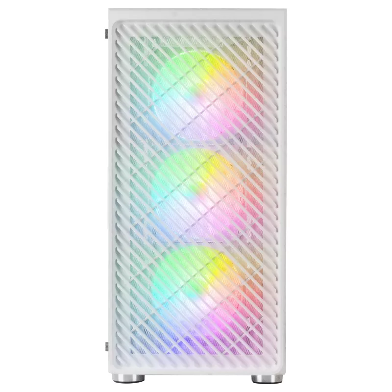 Mars Gaming MC-F White, Semitorre Gaming ATX, Janela de Vidro Temperado, Frente em Malha Metálica, 4 Ventoinhas ARGB de 120 mm