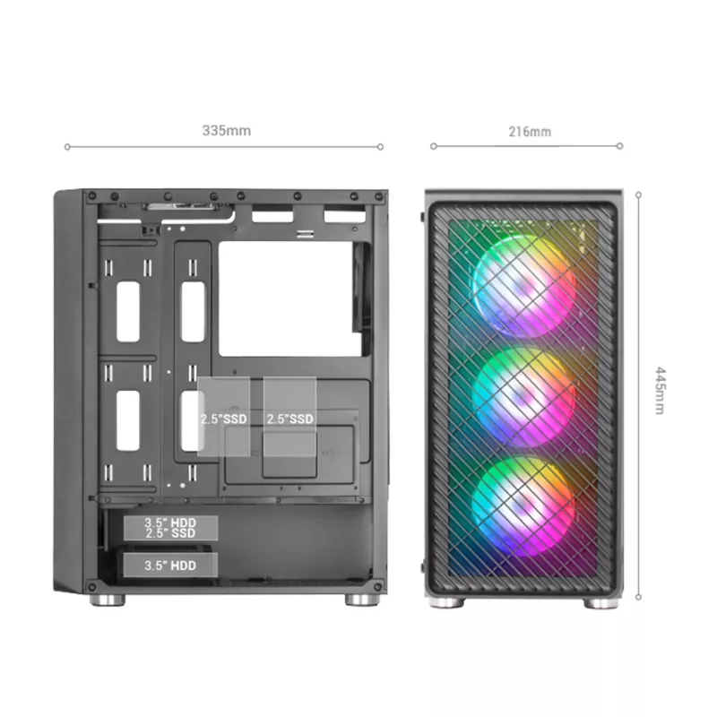 Mars Gaming MC-F White, Semitorre Gaming ATX, Janela de Vidro Temperado, Frente em Malha Metálica, 4 Ventoinhas ARGB de 120 mm