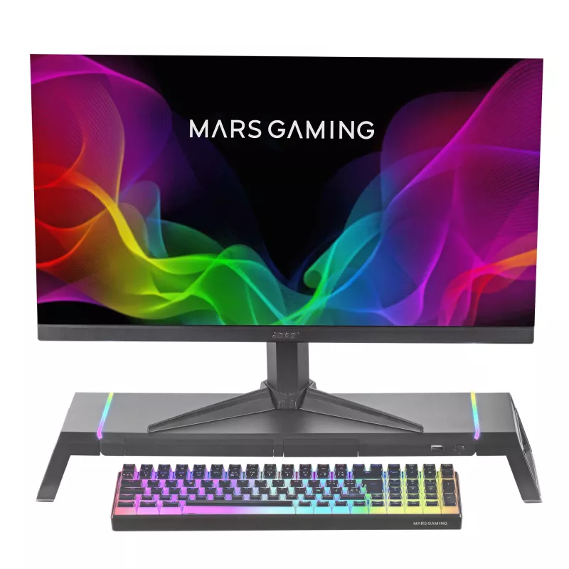 Mars Gaming MGS-ONE Suporte para Monitor Chroma RGB Preto Tamanho Ajustável Suporte para Smartphone e Tablet USB 2.0 Frontal