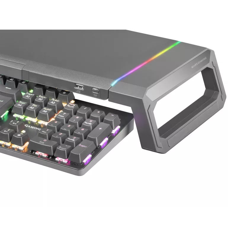 Mars Gaming MGS-ONE Suporte para Monitor Chroma RGB Preto Tamanho Ajustável Suporte para Smartphone e Tablet USB 2.0 Frontal
