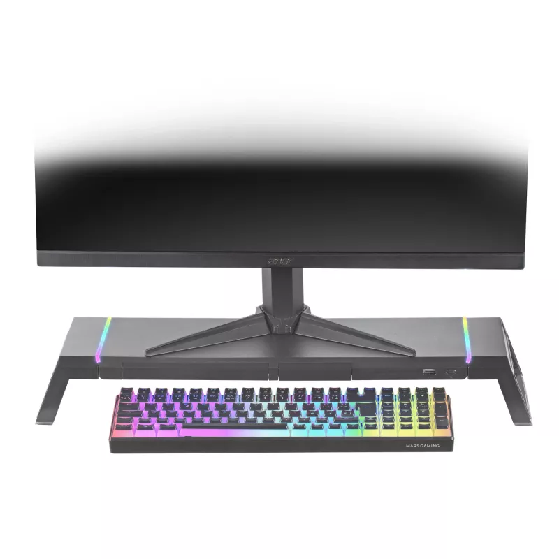 Mars Gaming MGS-ONE Suporte para Monitor Chroma RGB Preto Tamanho Ajustável Suporte para Smartphone e Tablet USB 2.0 Frontal