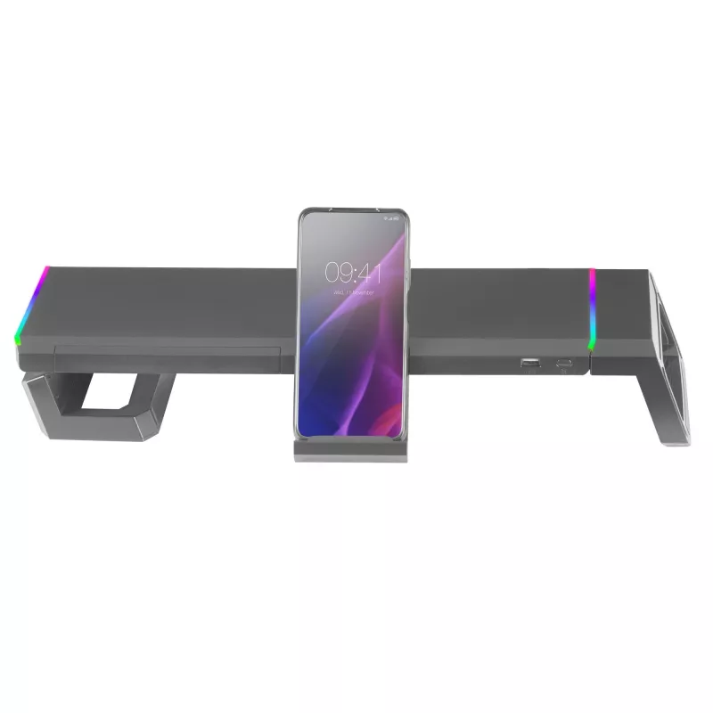 Mars Gaming MGS-ONE Suporte para Monitor Chroma RGB Preto Tamanho Ajustável Suporte para Smartphone e Tablet USB 2.0 Frontal