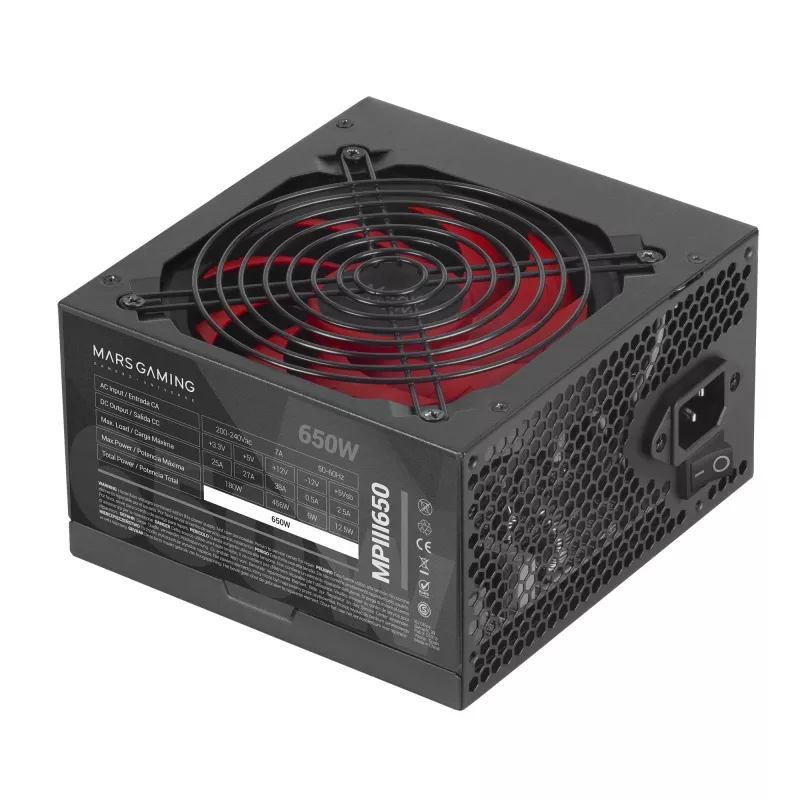 Mars Gaming MPIII650 Fonte de Alimentação PC ATX 650W 5 Anos de Garantia Tecnologia AI-RPM Silenciosa 85% de Eficiência Preta
