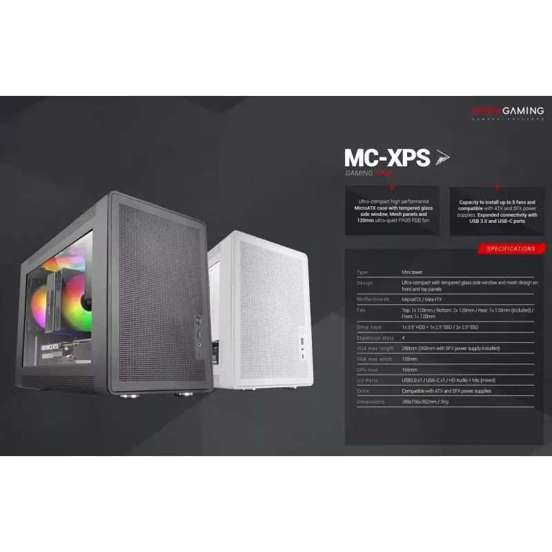 Caixa de computador Mars Gaming MCXPSW mATX branca