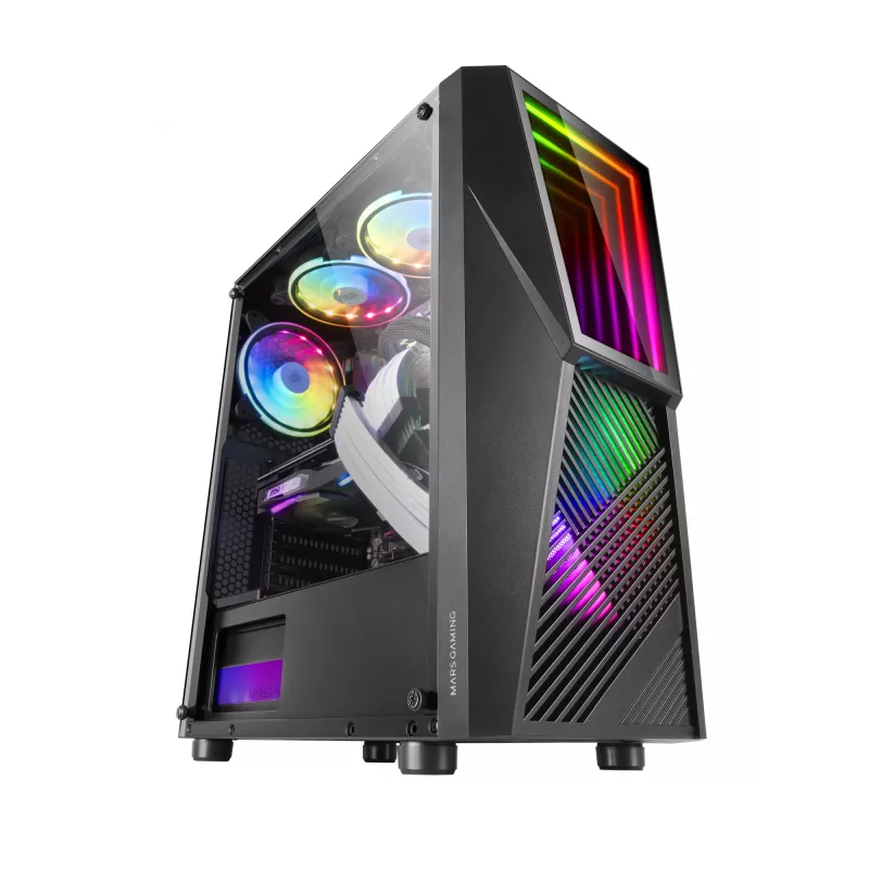 Caixa de computador Mars Gaming MC777, ATX, iluminação ARGB, preto, PC, preto, ATX, micro ATX, Mini-ITX, azul, verde, vermelho, 15,8 cm, 31,8 cm