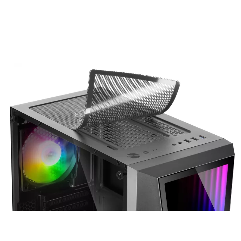 Caixa de computador Mars Gaming MC777, ATX, iluminação ARGB, preto, PC, preto, ATX, micro ATX, Mini-ITX, azul, verde, vermelho, 15,8 cm, 31,8 cm