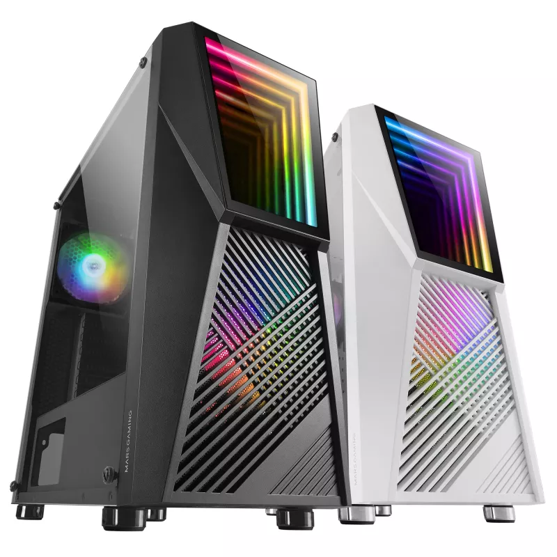 Caixa de computador Mars Gaming MC777, ATX, iluminação ARGB, preto, PC, preto, ATX, micro ATX, Mini-ITX, azul, verde, vermelho, 15,8 cm, 31,8 cm