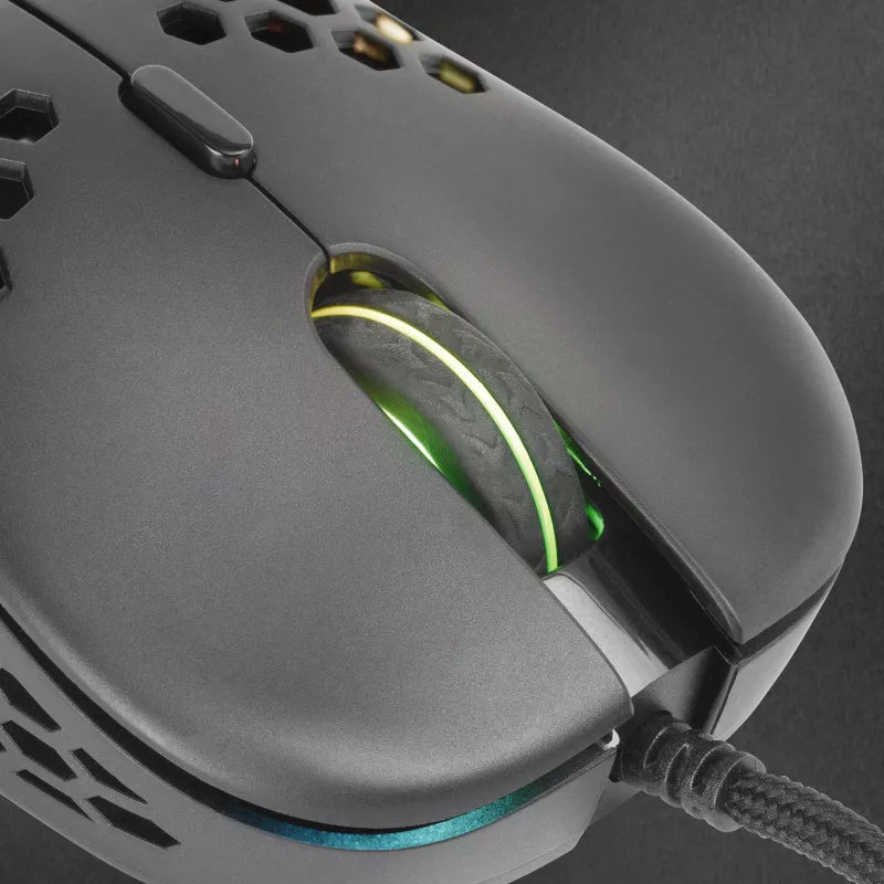 Rato gaming Mars Gaming MM55 preto RGB Chroma ultraleve 55g 12800 DPI com interruptores mecânicos HUANO