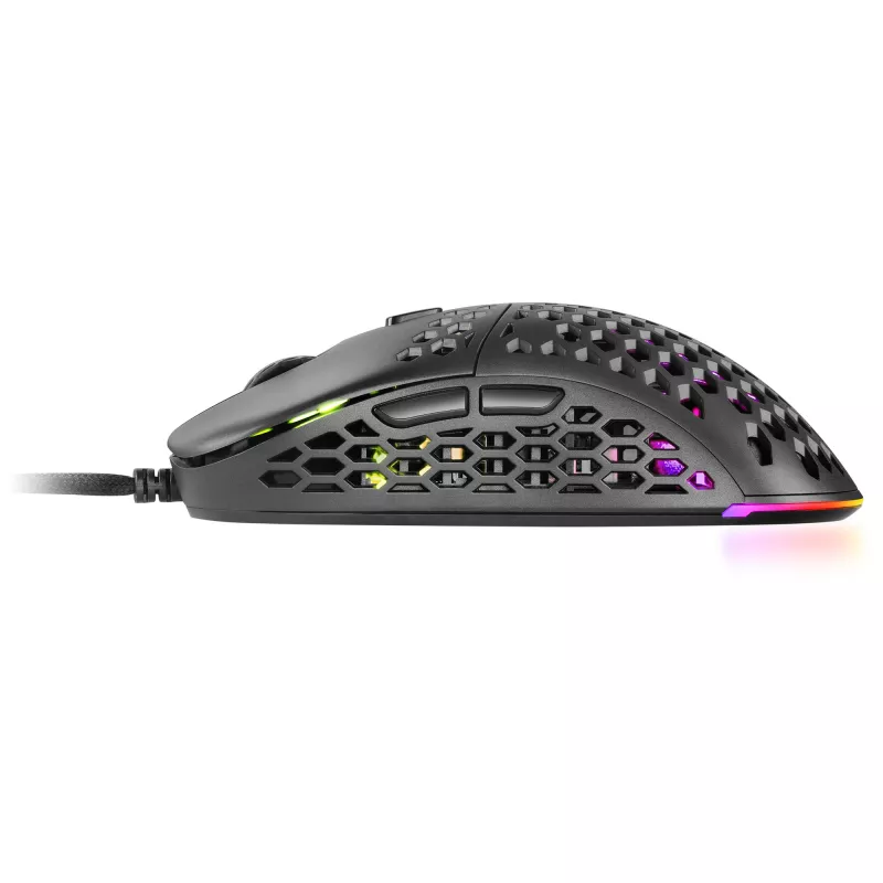 Rato gaming Mars Gaming MM55 preto RGB Chroma ultraleve 55g 12800 DPI com interruptores mecânicos HUANO