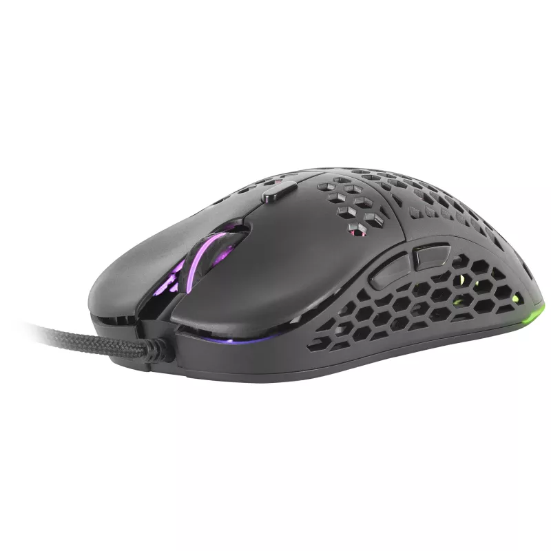 Rato gaming Mars Gaming MM55 preto RGB Chroma ultraleve 55g 12800 DPI com interruptores mecânicos HUANO