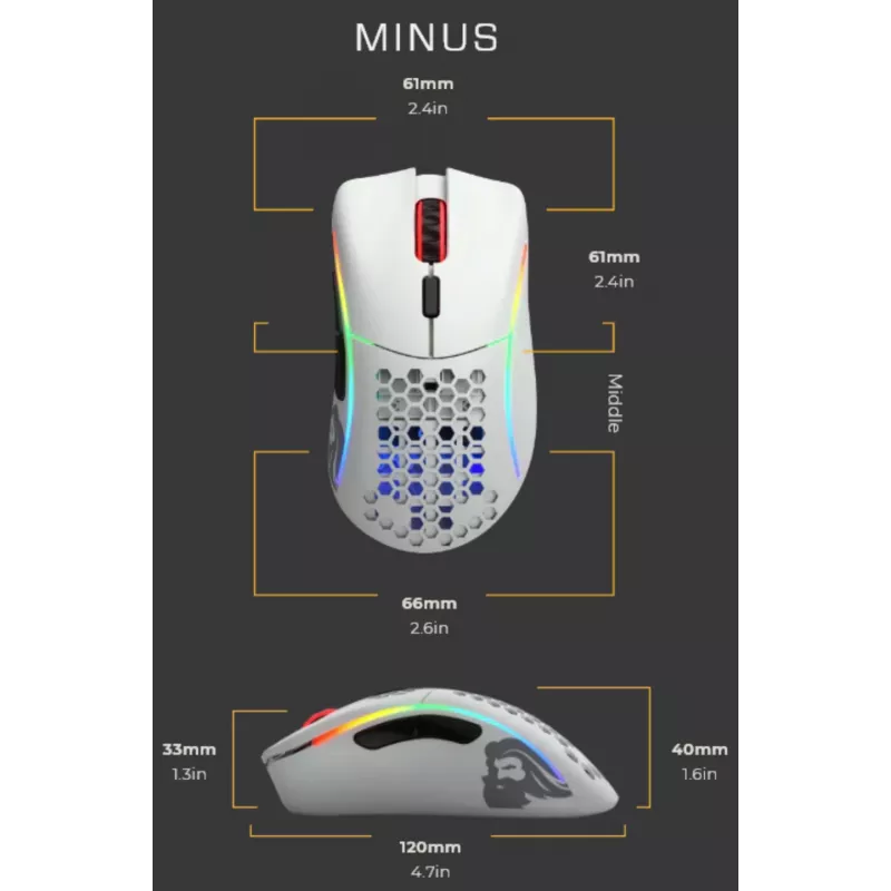 Rato Glorious Gaming Glorious Model D Minus - branco mate, para destros, ótico, USB Type-A, 3200 DPI, 1 ms, branco