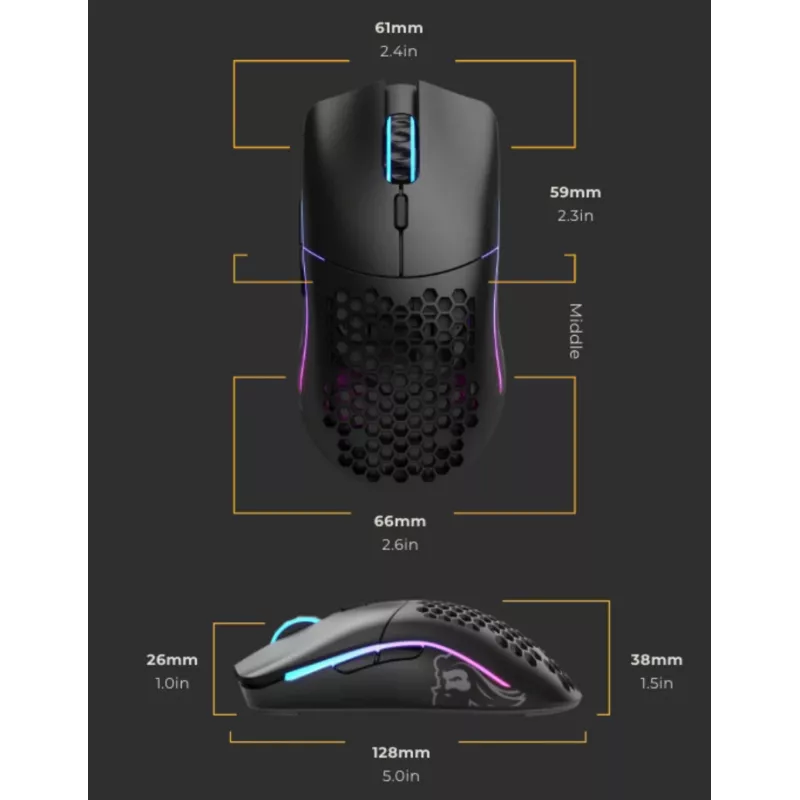 Rato Glorious Gaming Glorious Model O Wireless - preto mate, para destros, ótico, RF sem fios, 19000 DPI, 1 ms, preto