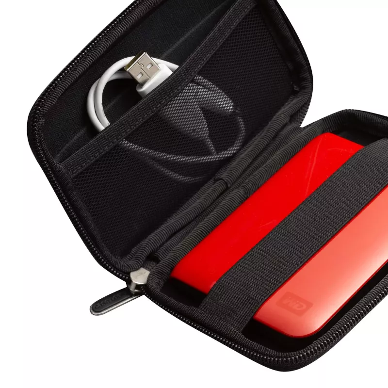 Estojo para disco externo Case Logic, bolsa sleeve, EVA (etileno-acetato de vinilo), preto, universal, resistente ao pó, resistente a riscos, 102 mm