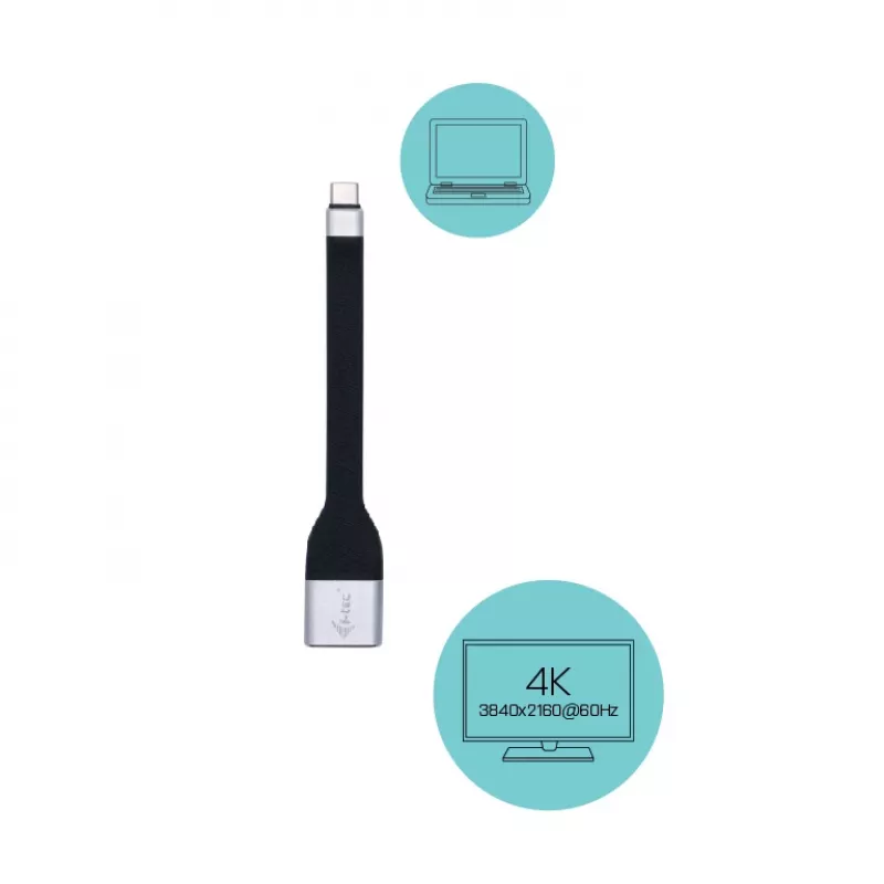 Adaptador ITEC USB-C para DisplayPort i-tec USB-C adaptador DP plano 4K/60 Hz, cabo de 0,11 m, preto