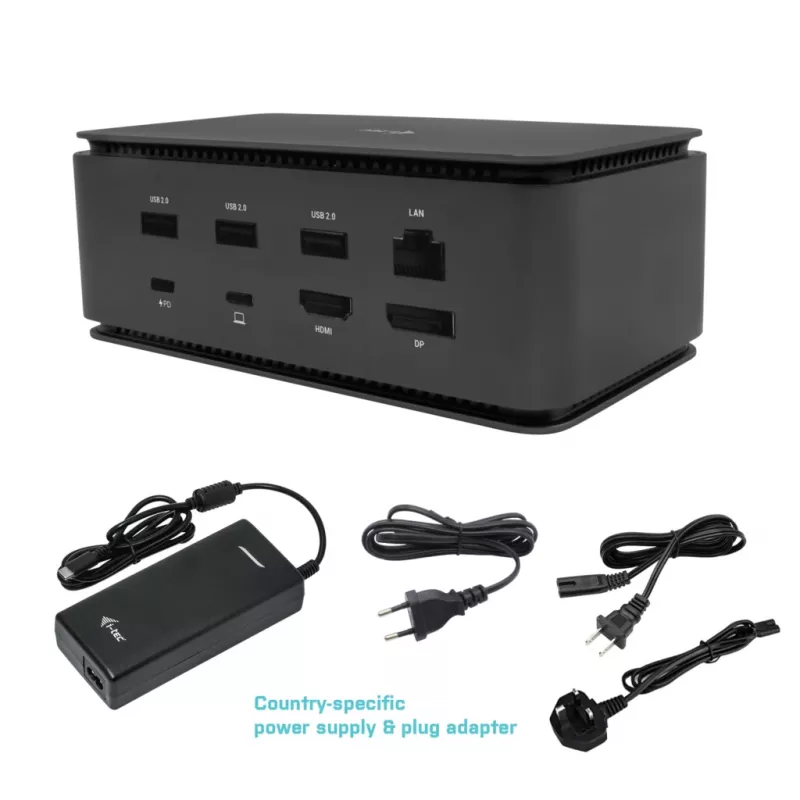 Docking station i-tec Metal USB4 Dual 4K HDMI DP com Power Delivery 80 W + carregador universal 100 W