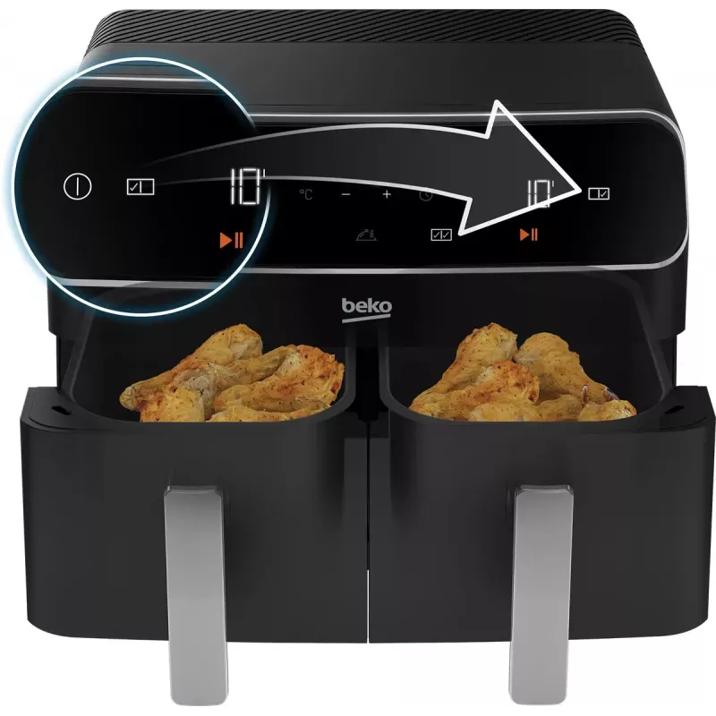Fritadeira de ar quente Beko FRL5388B ExpertFry, 8,5 L, 2400 W, preto, controlo tátil