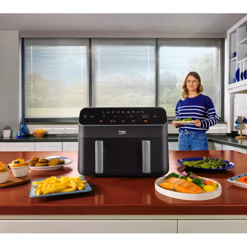Fritadeira de ar quente BEKO FRL3374B, 7,6 l, 1750 W, preto, controlo tátil, 9 programas, 35–200 °C