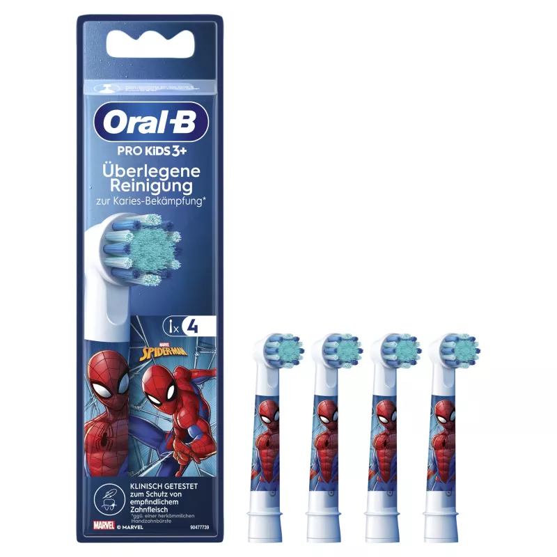 Cabeças de escova de dentes de substituição BRAUN Oral-B Spiderman, pack de 4, compatíveis com escovas Oral-B, modelo 014052
