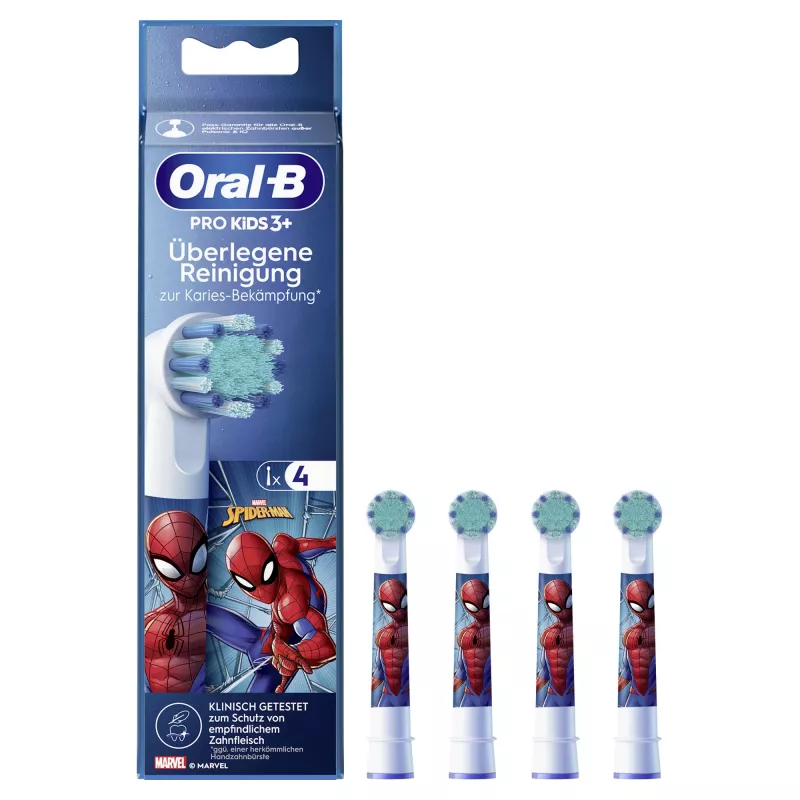 Cabeças de escova de dentes de substituição BRAUN Oral-B Spiderman, pack de 4, compatíveis com escovas Oral-B, modelo 014052