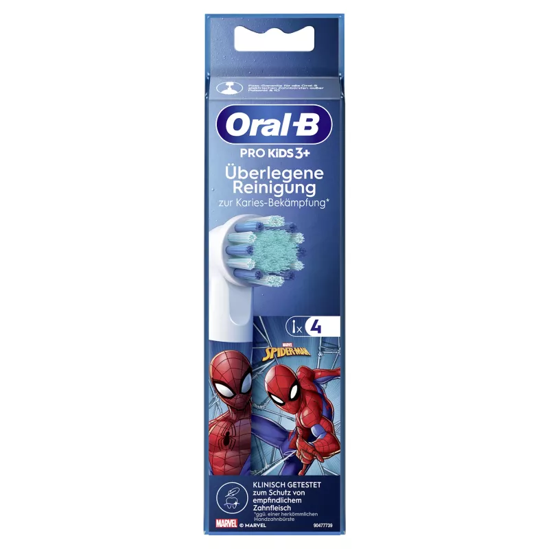 Cabeças de escova de dentes de substituição BRAUN Oral-B Spiderman, pack de 4, compatíveis com escovas Oral-B, modelo 014052