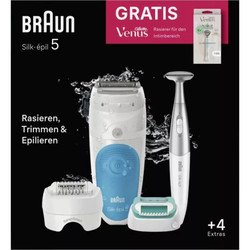 Braun Silk-épil 5 810 + Gillette Venus Trimmer, 28 pinças, azul, branco