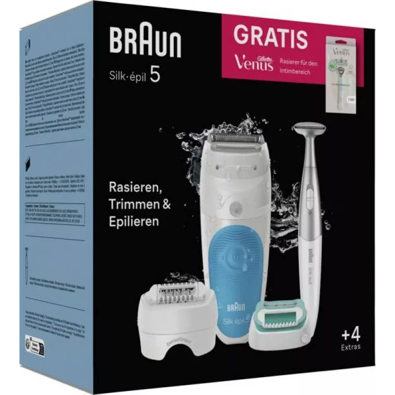 Braun Silk-épil 5 810 + Gillette Venus Trimmer, 28 pinças, azul, branco