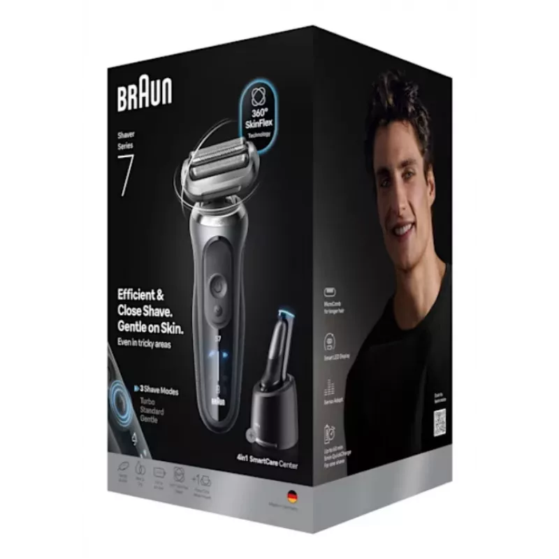 Máquina de barbear de lâmina Braun Series 7 72-C7200CC, preto, aço inoxidável, iões de lítio