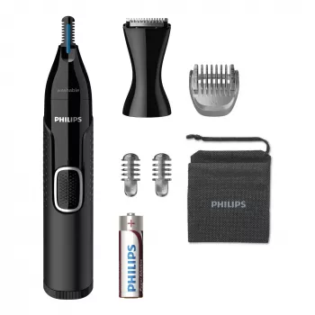 Aparador de Pelos do Nariz Philips 5000 NT5650/16 – a pilhas, AA, à prova de água, lâminas de aço inoxidável, 3 pentes de corte, estojo de viagem