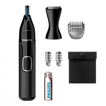 Aparador de Pelos do Nariz Philips 5000 NT5650/16 – a pilhas, AA, à prova de água, lâminas de aço inoxidável, 3 pentes de corte, estojo de viagem