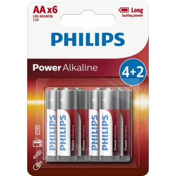Pilha descartável Philips Power Alcalina LR6P6BP/10