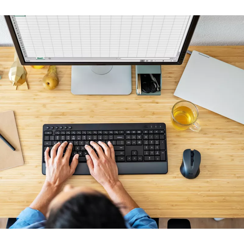 Teclado e rato Trust Trezo escritório RF sem fios AZERTY belga preto