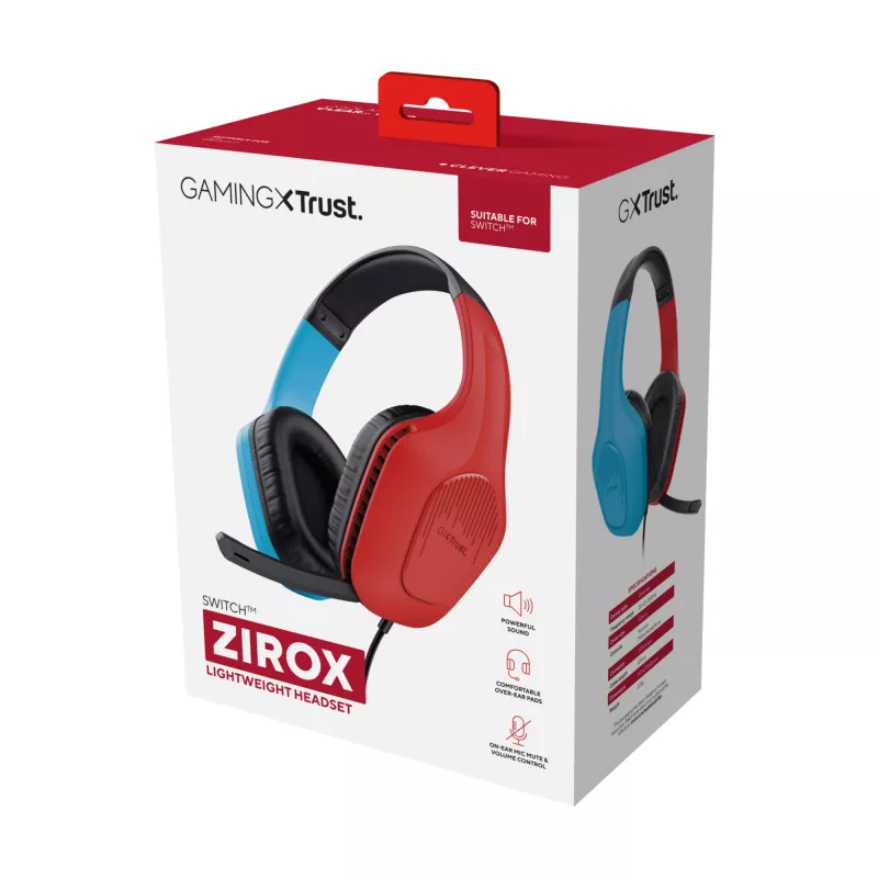 Trust GXT 416S Zirox Headset com fios arco de cabeça Gaming preto, ciano, vermelho