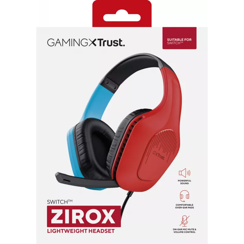 Trust GXT 416S Zirox Headset com fios arco de cabeça Gaming preto, ciano, vermelho