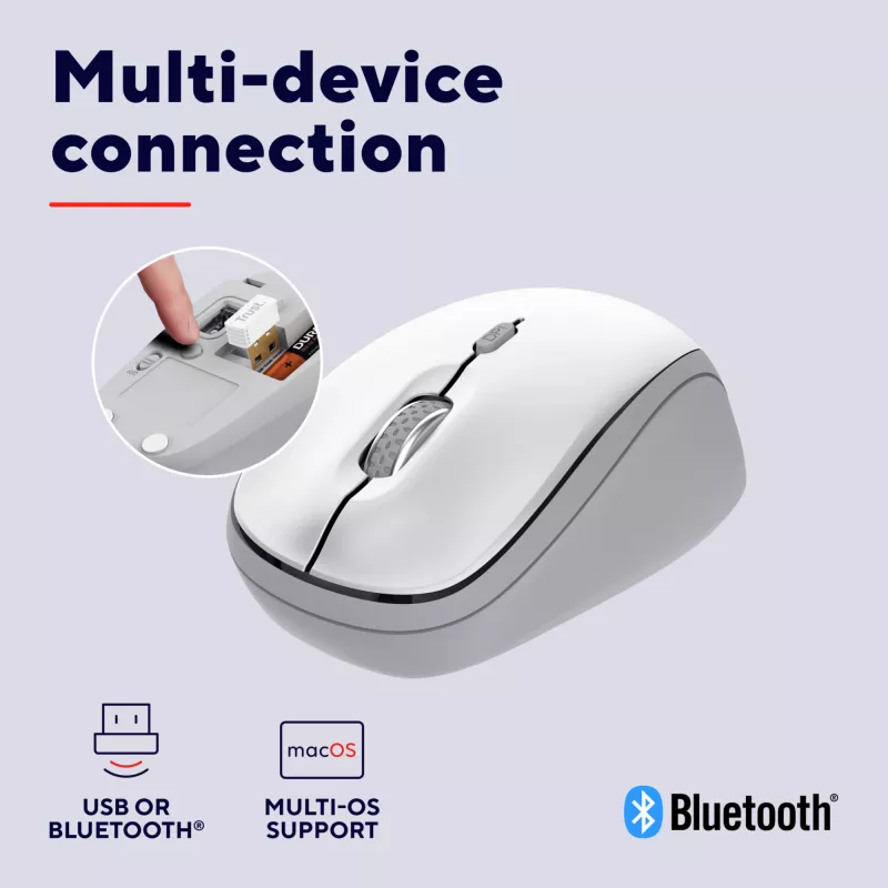 Trust Yvi+ Rato Universal Ambidestro RF Wireless + Bluetooth Ótico 1600 DPI