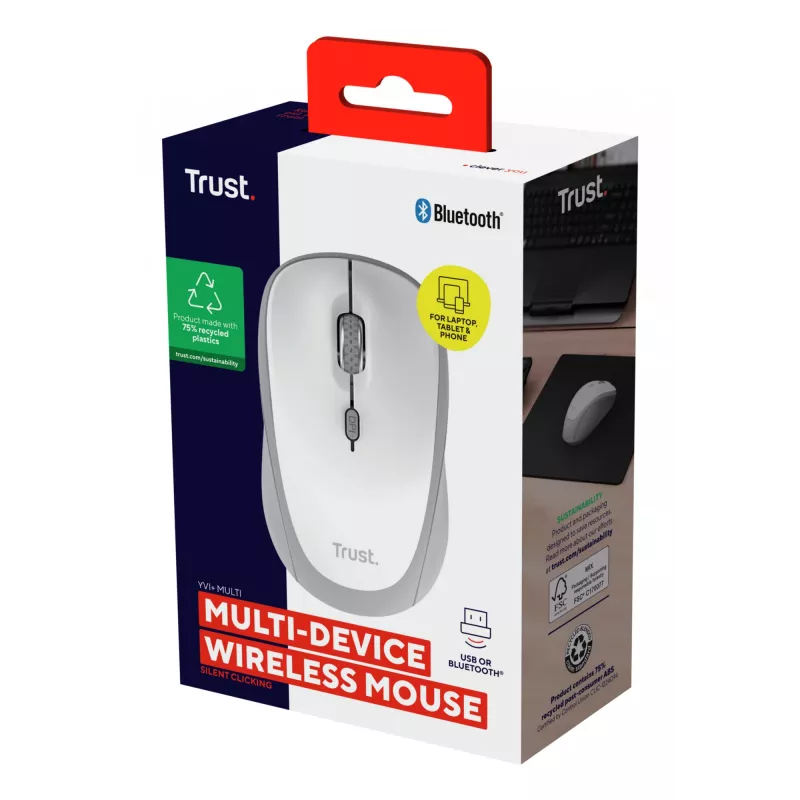 Trust Yvi+ Rato Universal Ambidestro RF Wireless + Bluetooth Ótico 1600 DPI