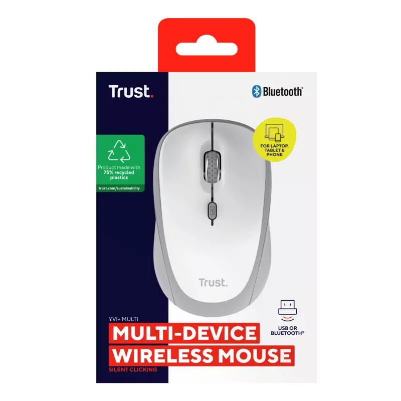 Trust Yvi+ Rato Universal Ambidestro RF Wireless + Bluetooth Ótico 1600 DPI