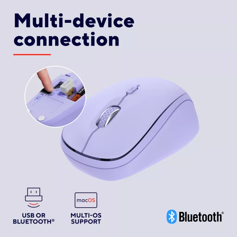 Trust Yvi+ Rato Universal Ambidestro RF Wireless + Bluetooth Ótico 1600 DPI